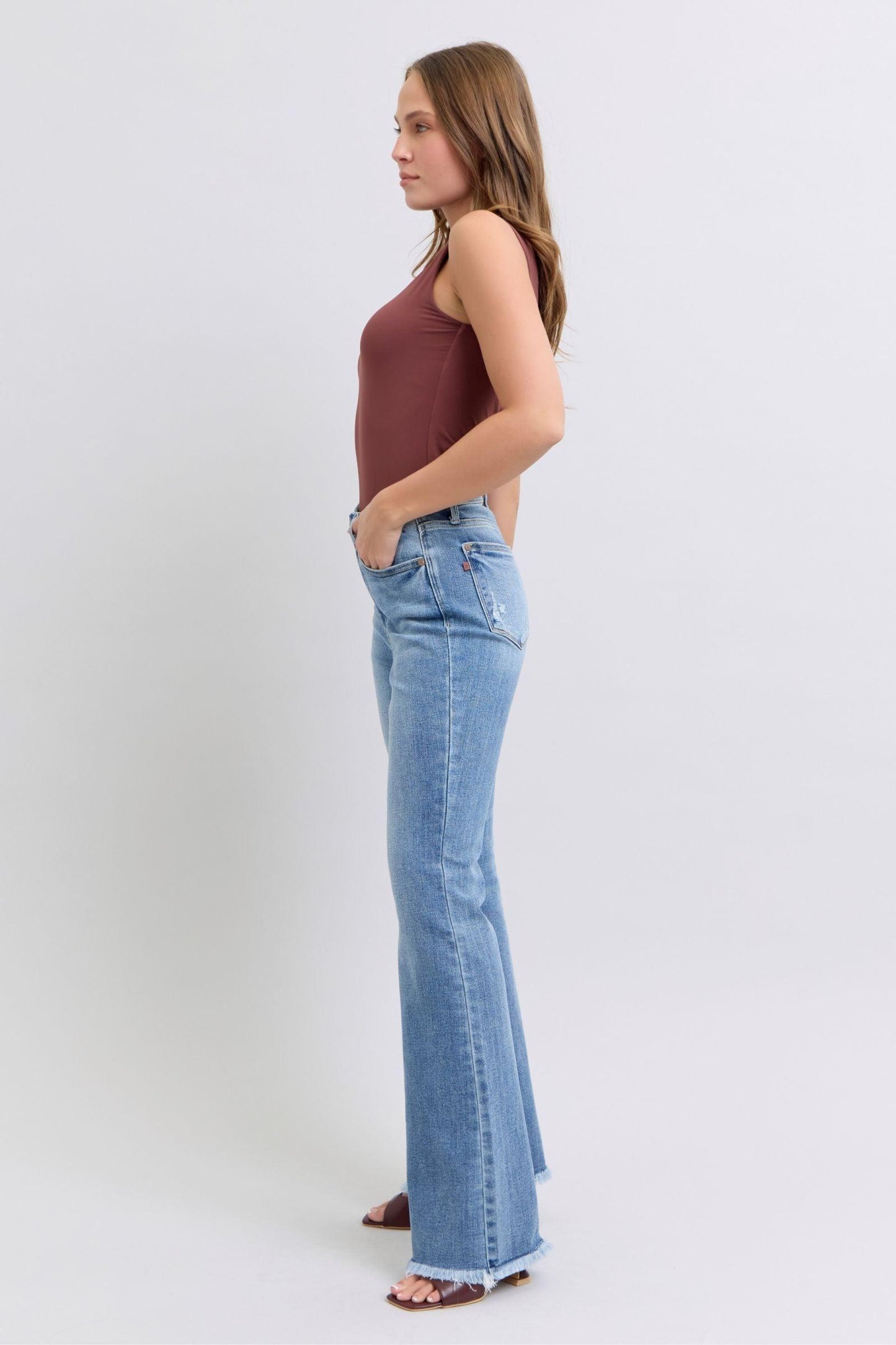 Full Size Raw Hem High Rise Bootcut Jeans – Trendy, Flattering, and Uniquely Chic - Znvia