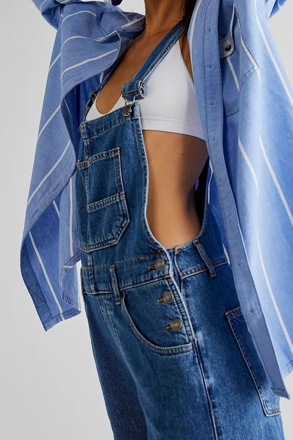 Wide Strap Square Neck Denim Overalls - Znvia