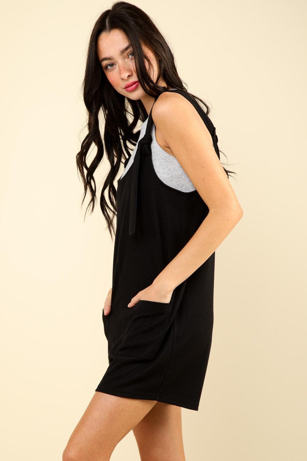 Tie Shoulder Front Pocket Romper - Znvia