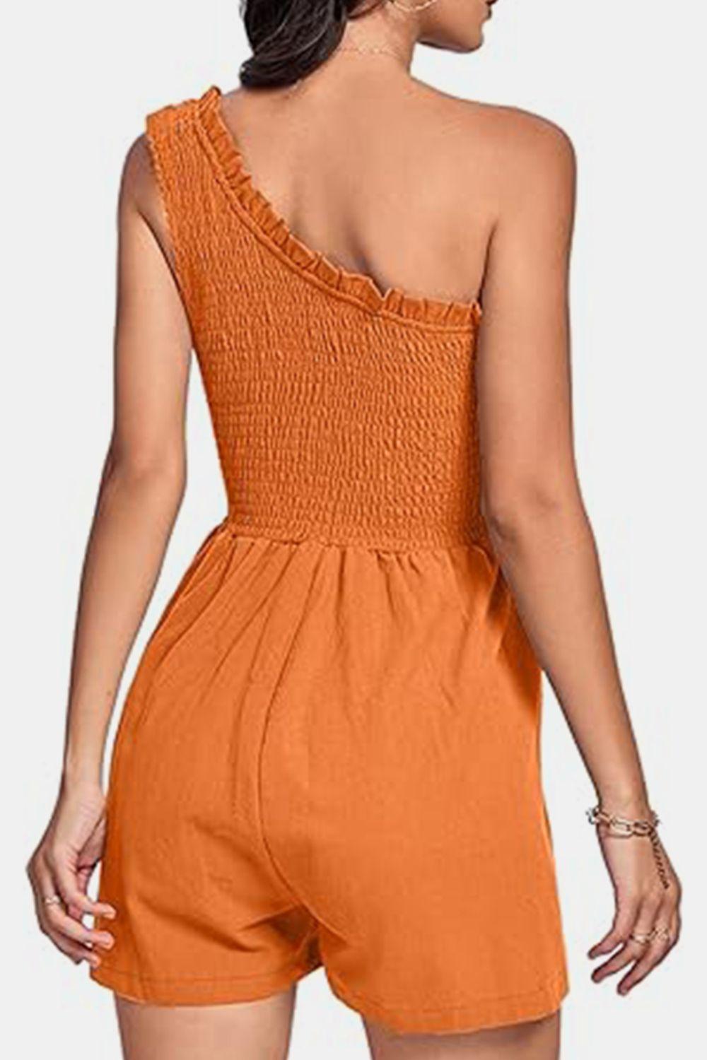 Smocked Single Shoulder Romper - Znvia