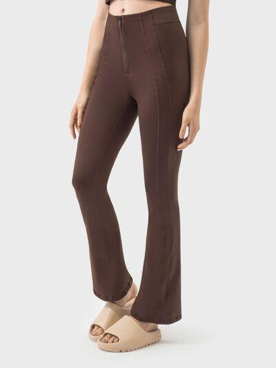 Zipper Detail High Waist Active Pants - Znvia
