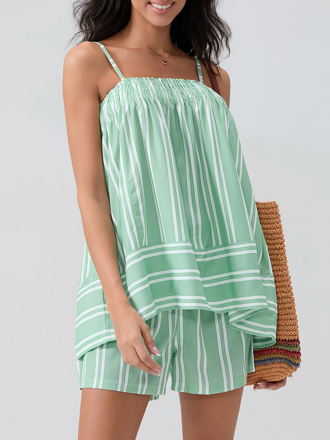 Smocked Square Neck Cami and Shorts Set - Znvia