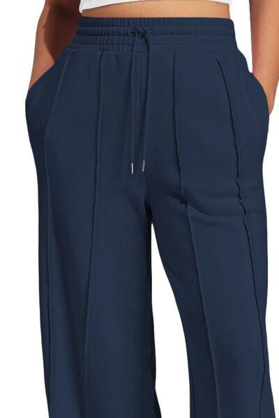 Drawstring Wide Leg Active Pants - Znvia