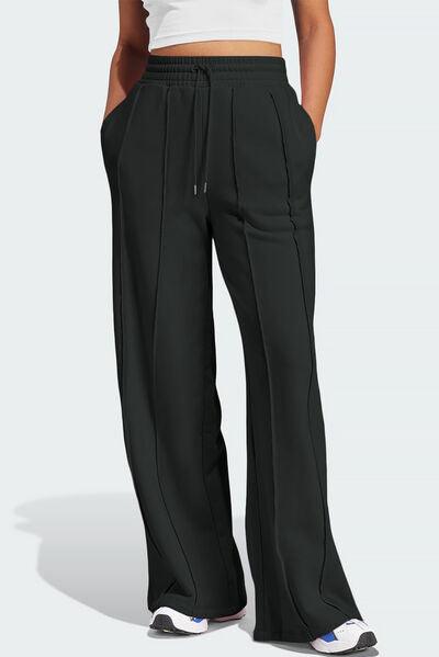 Drawstring Wide Leg Active Pants - Znvia