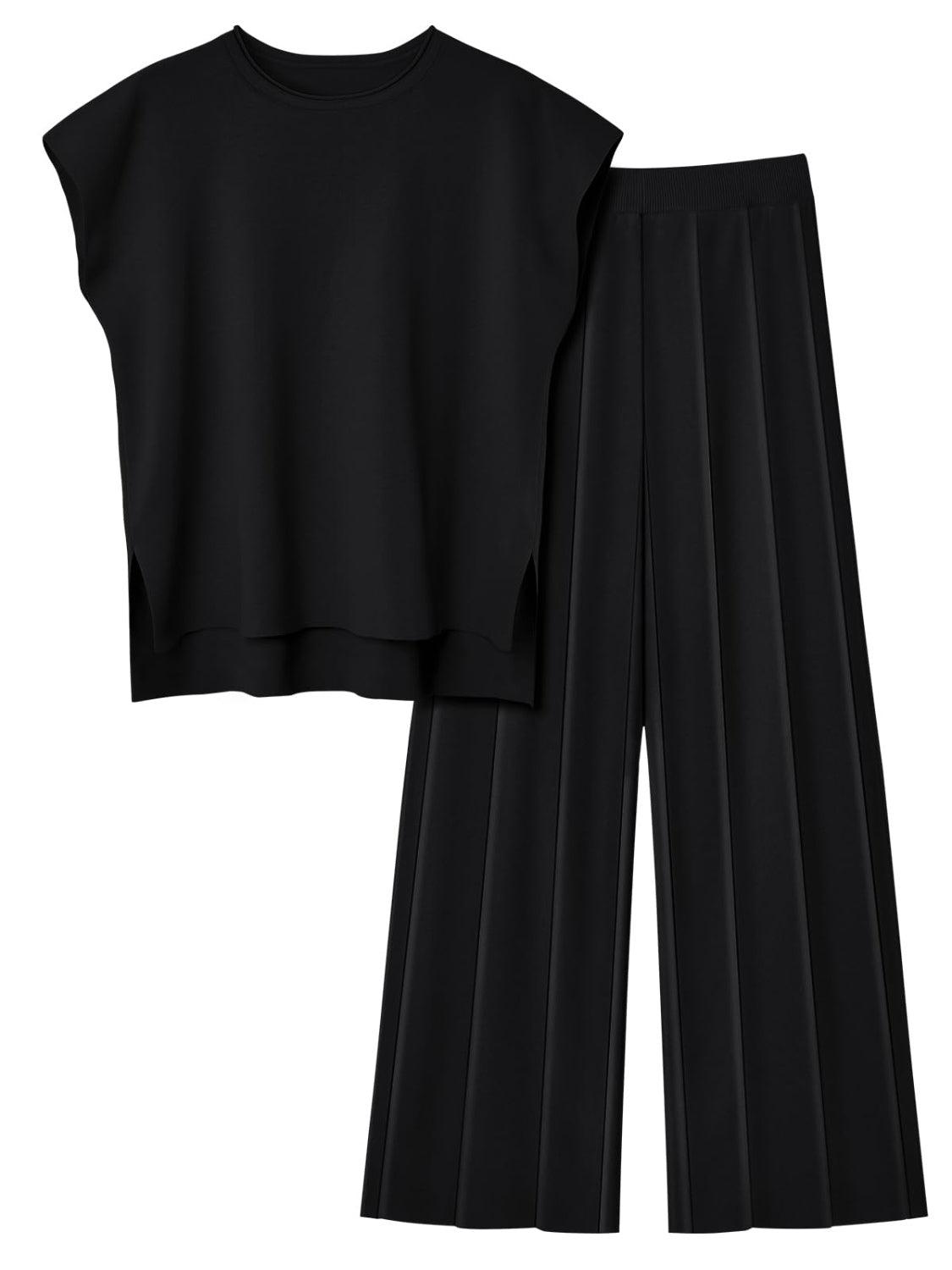 Round Neck Cap Sleeve Top and Pants Knit Set – Effortless Style Meets Supreme Comfort - Znvia