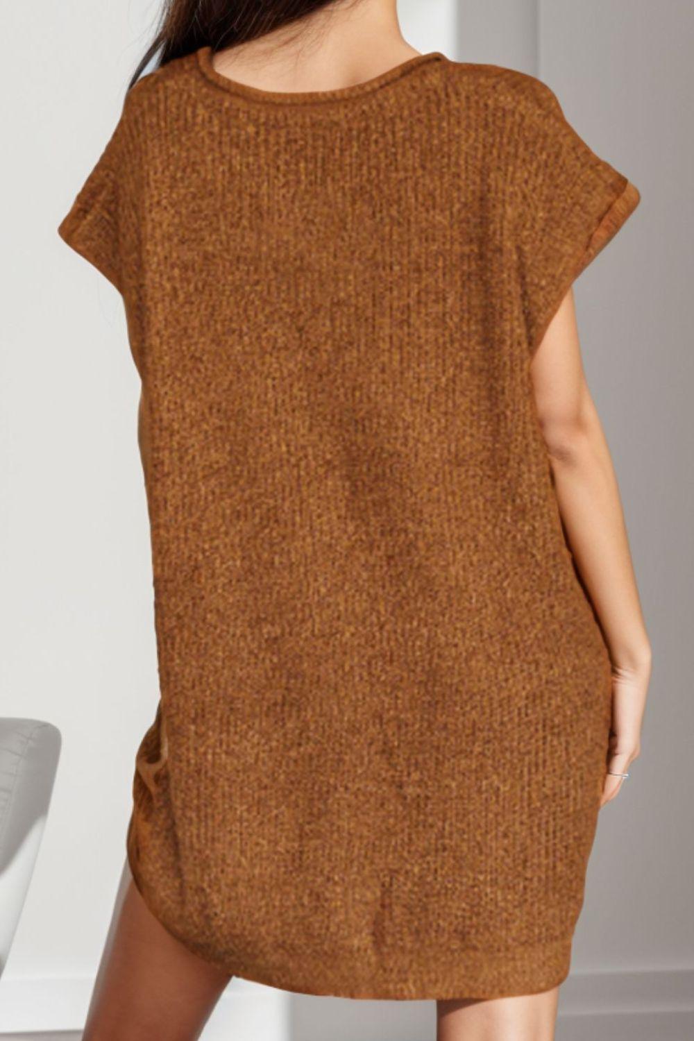 Notched Cap Sleeve Mini Sweater Dress – Effortless Style with Everyday Comfort - Znvia