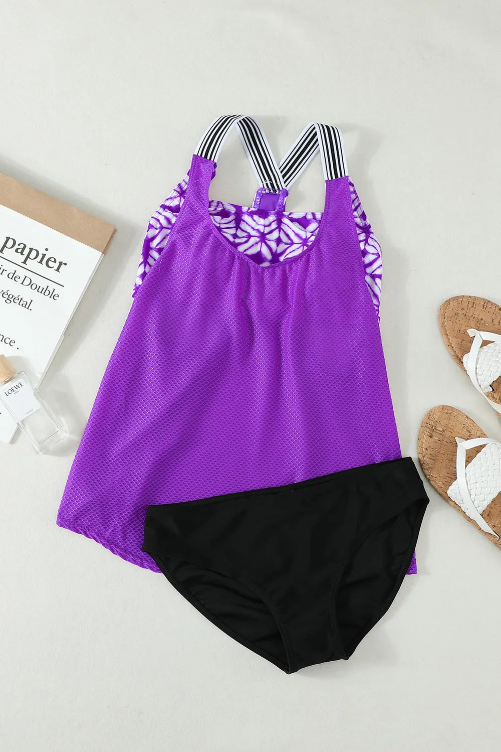 Scoop Neck Wide Strap Tankini Set for Comfortable Fit - Znvia