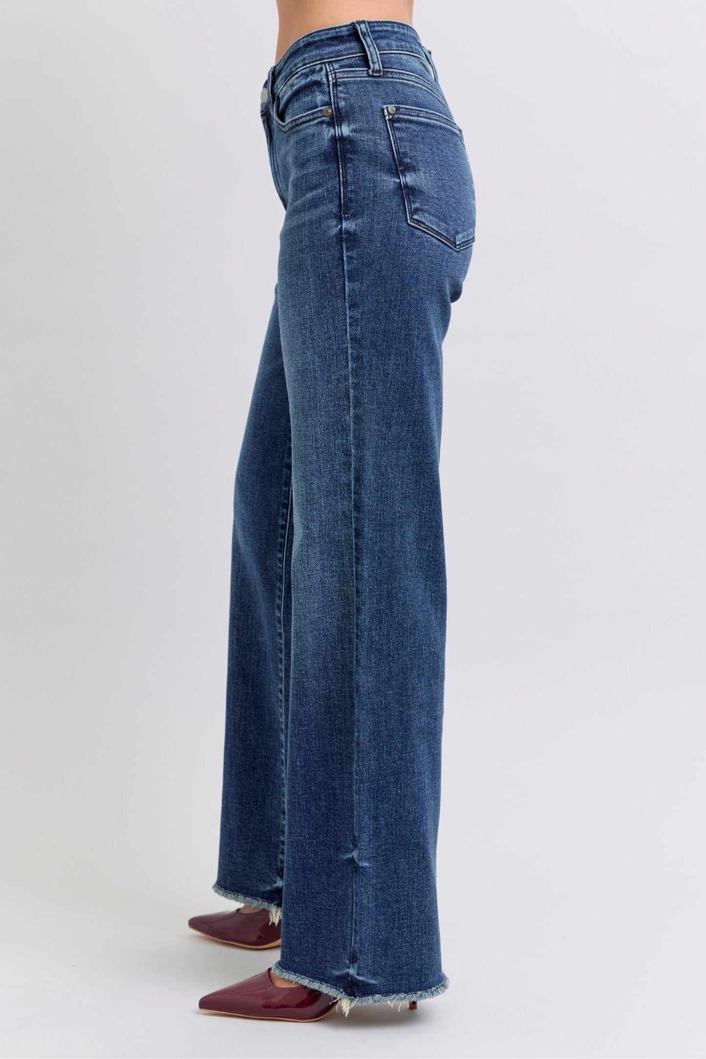 Blue Full Size Raw Hem Mid Rise Jeans - Znvia