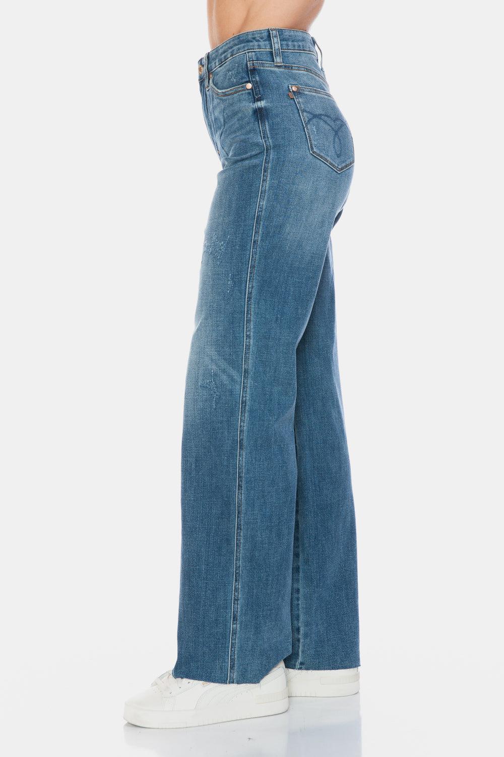 Blue Full Size Tummy Control Cut Raw Hem Straight Jeans – Chic Style Meets All-Day Comfort - Znvia