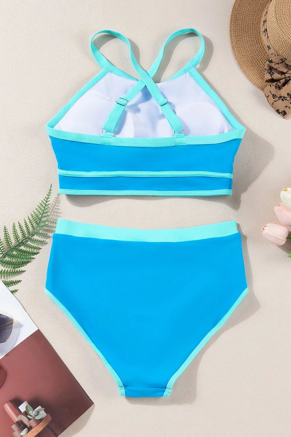 Stylish Crisscross Round Neck Two-Piece Swim Set - Znvia