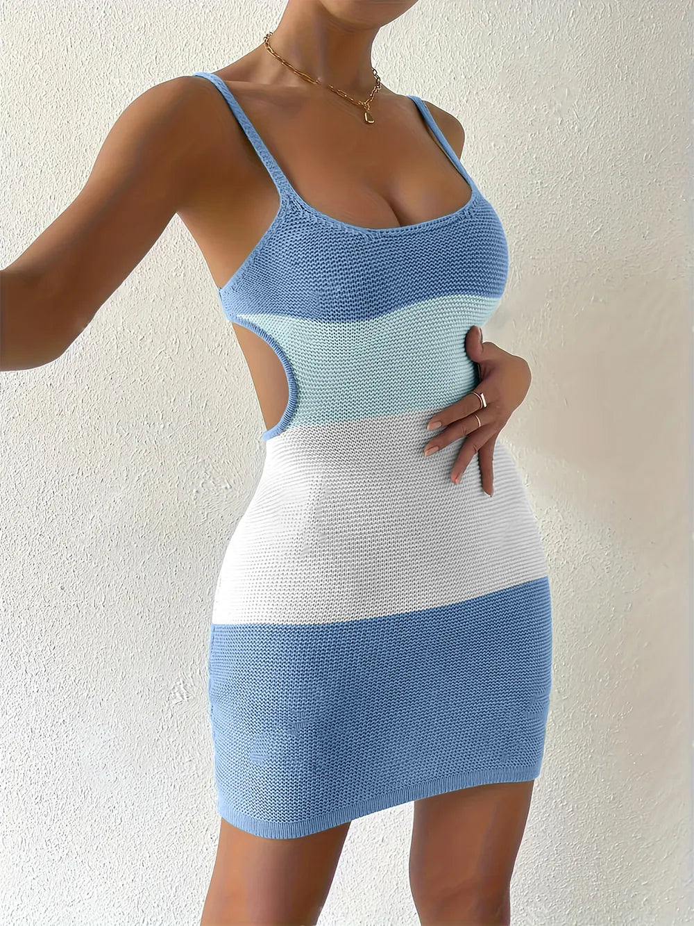 Color Block Scoop Neck Cover Up Dress for Effortless Style - Znvia