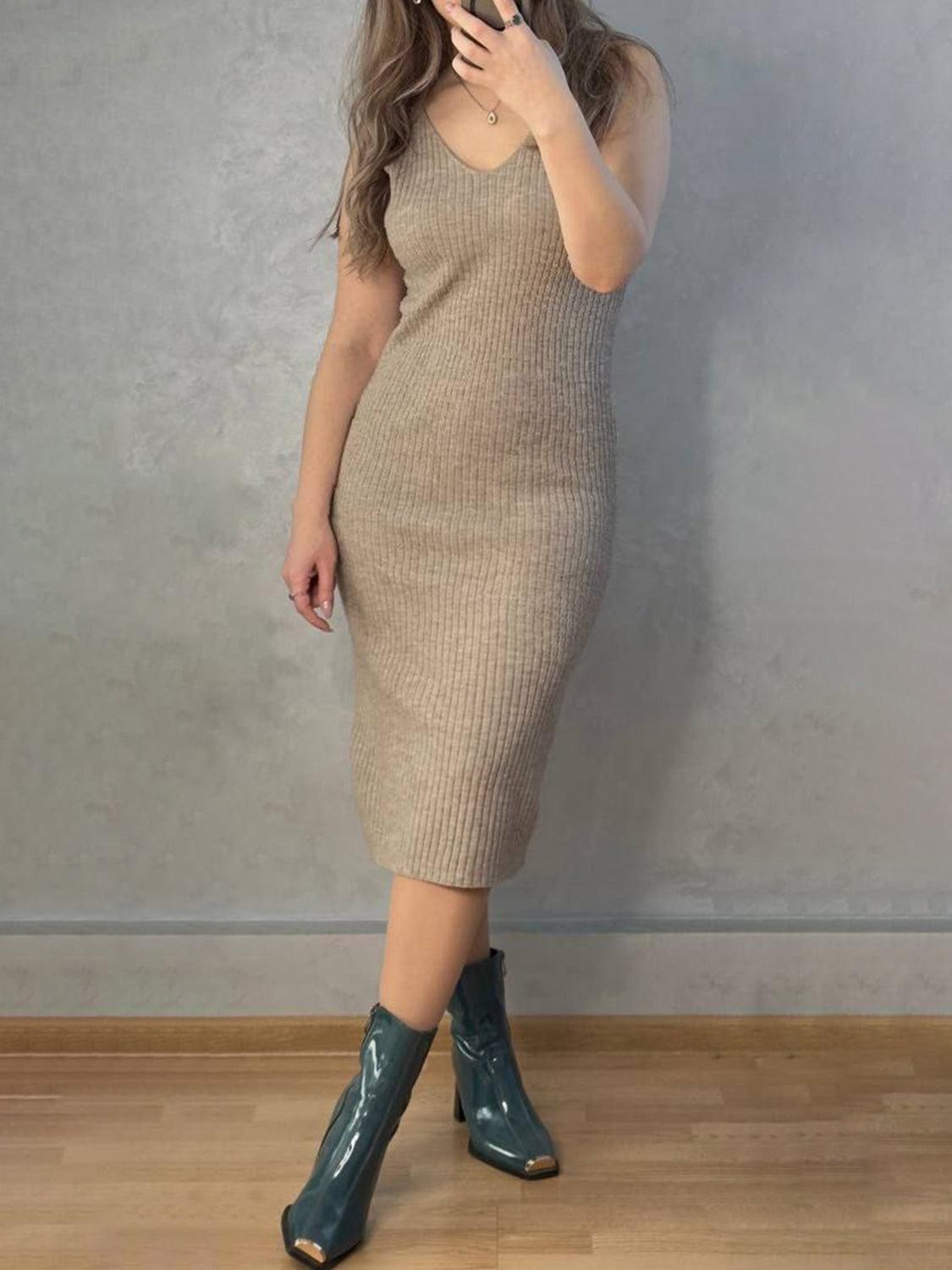 V-Neck Cami Dress and Open Front Cardigan Sweater Set – Effortless Elegance, Everyday Comfort - Znvia
