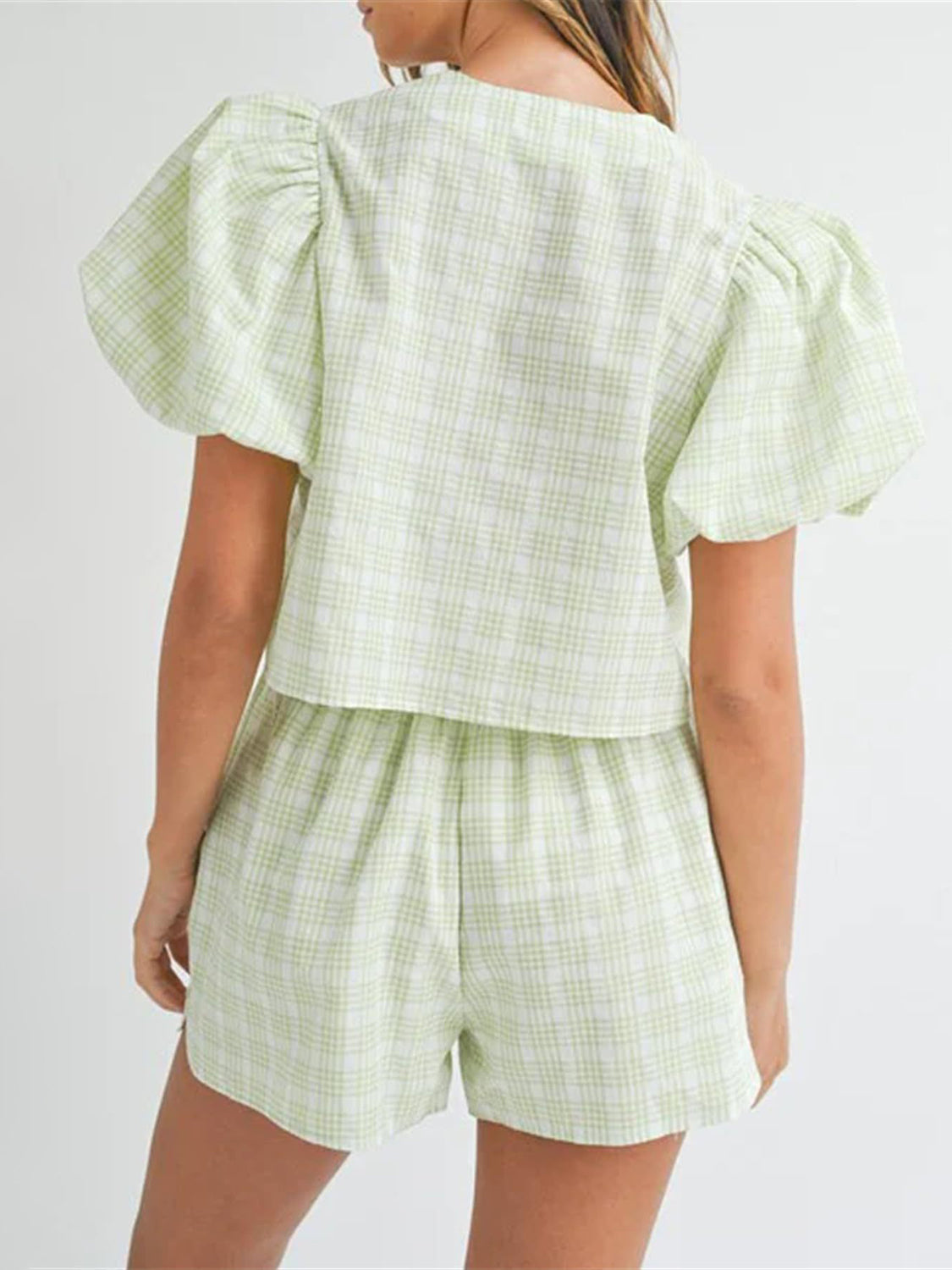V-Neck Puff Sleeve Top and Shorts Set – Own Your Way - Znvia