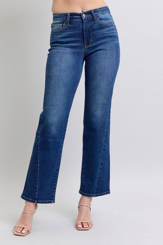 Full Size Side Seam Detail Straight Jeans with Pockets - Znvia