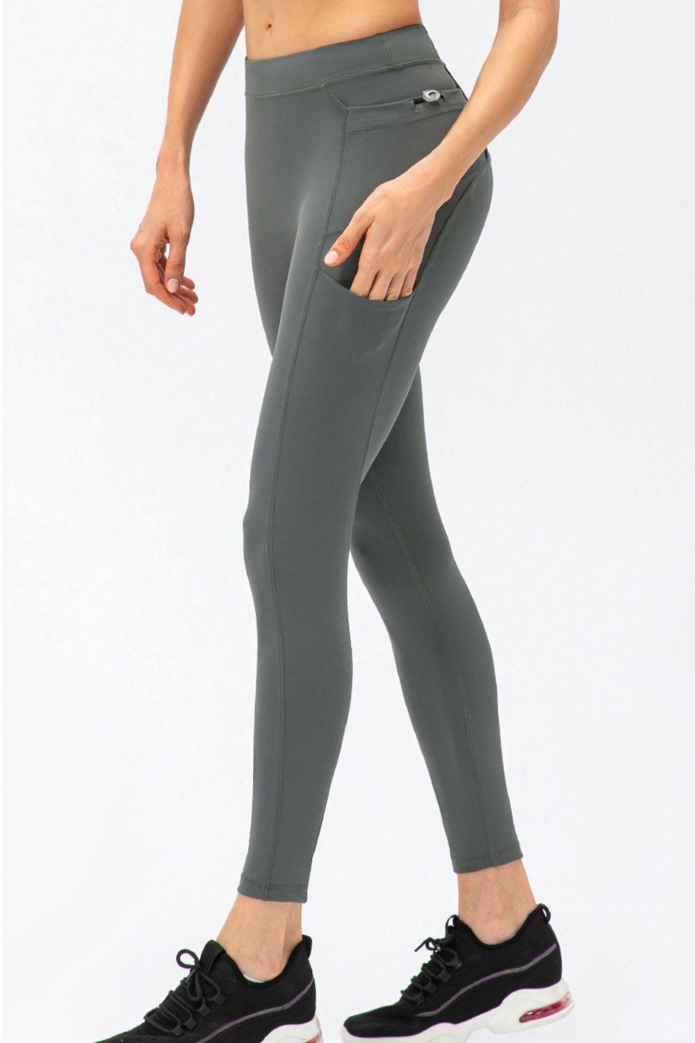 Full Size Slim Fit High Waist Long Sports Pants with Pockets - Znvia