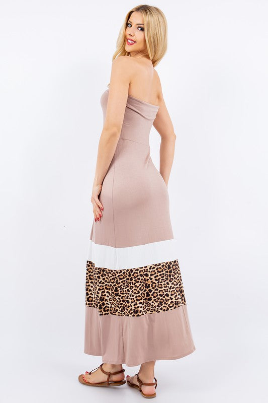 Full Size Leopard Color Block Tube Maxi Dress – Plus Size - Znvia