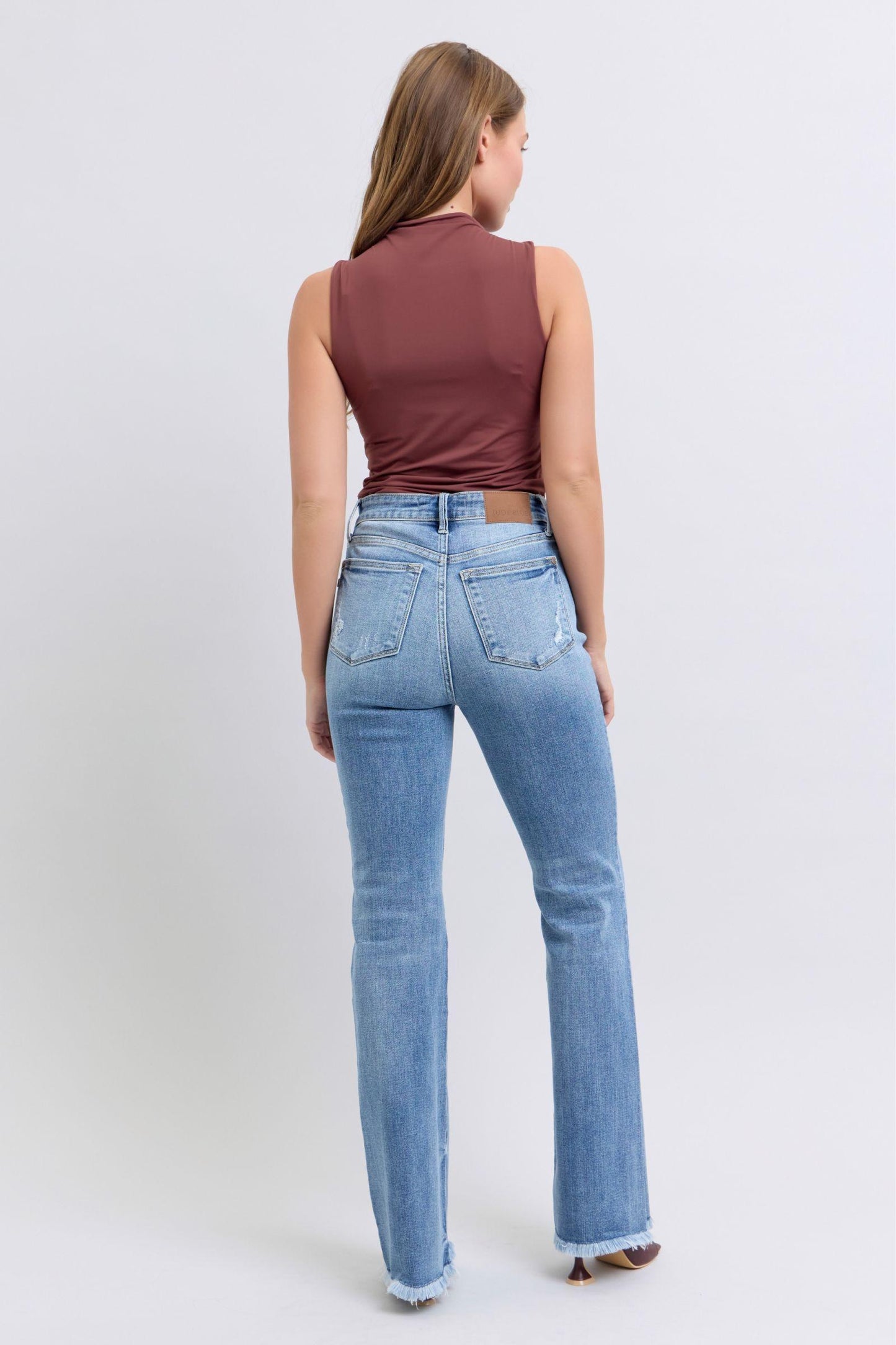 Full Size Raw Hem High Rise Bootcut Jeans – Trendy, Flattering, and Uniquely Chic - Znvia