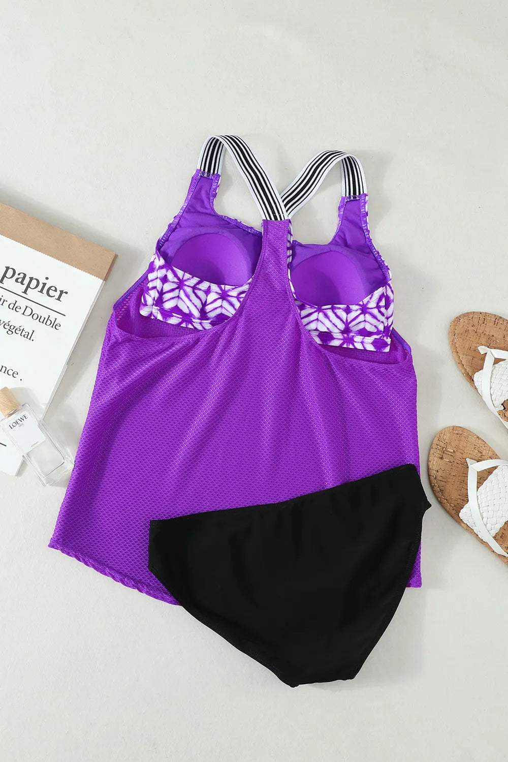 Scoop Neck Wide Strap Tankini Set for Comfortable Fit - Znvia
