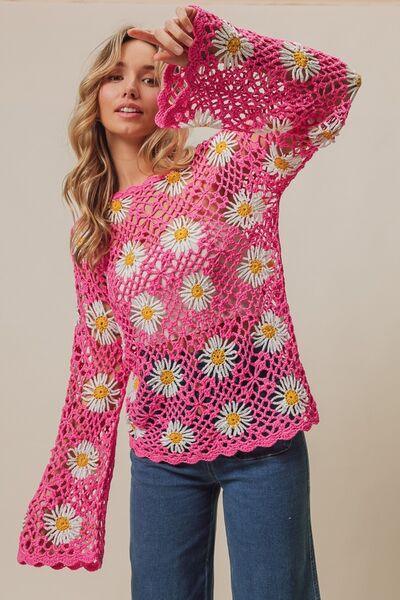 Floral Crochet Net Lace Cover Up - Znvia