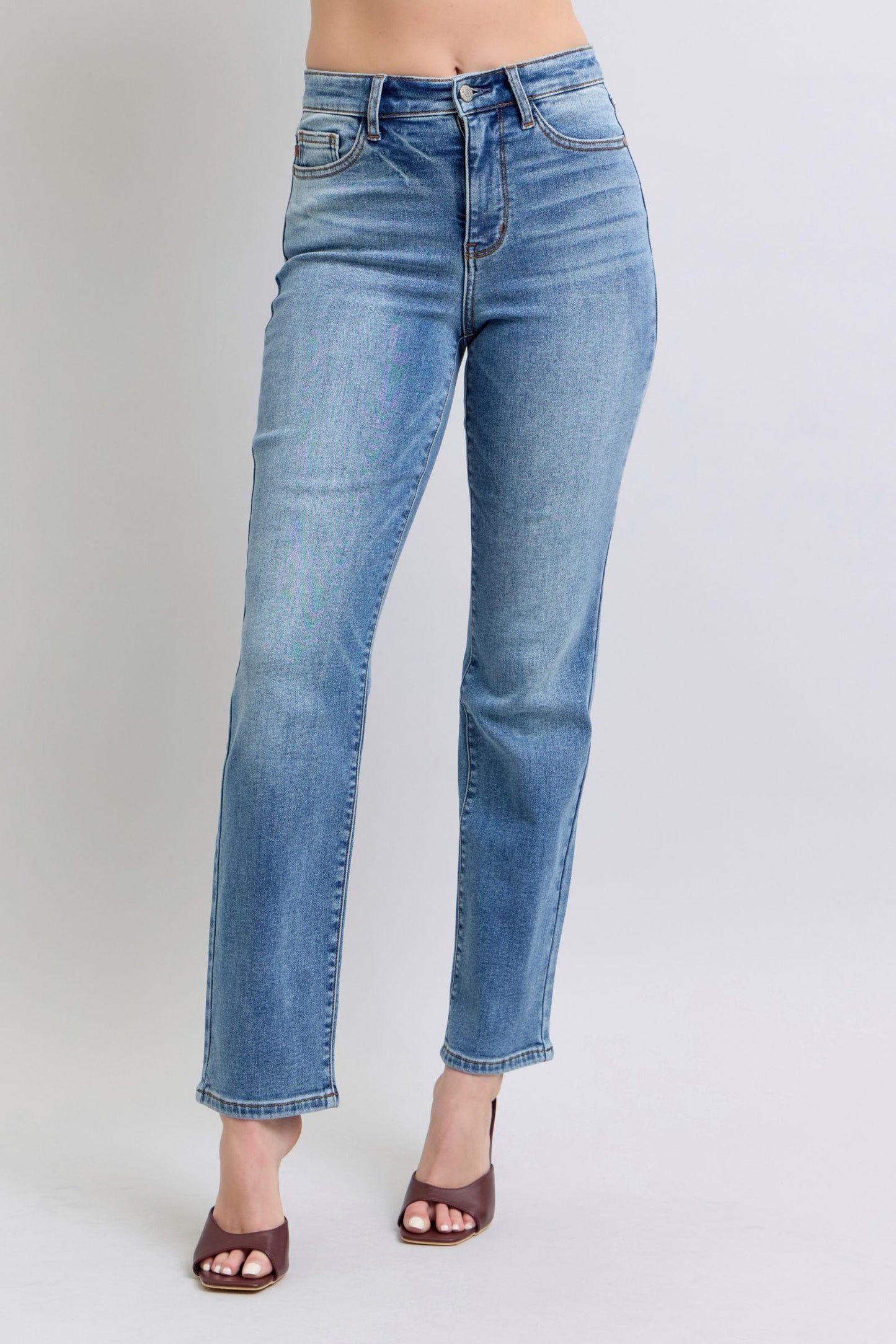 Full Size Run Vintage Wash Thermal Straight Jeans - Znvia
