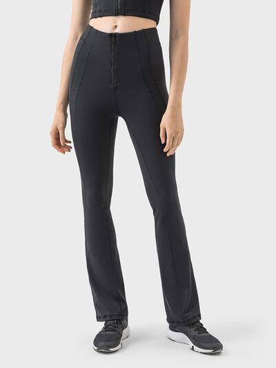 Zipper Detail High Waist Active Pants - Znvia