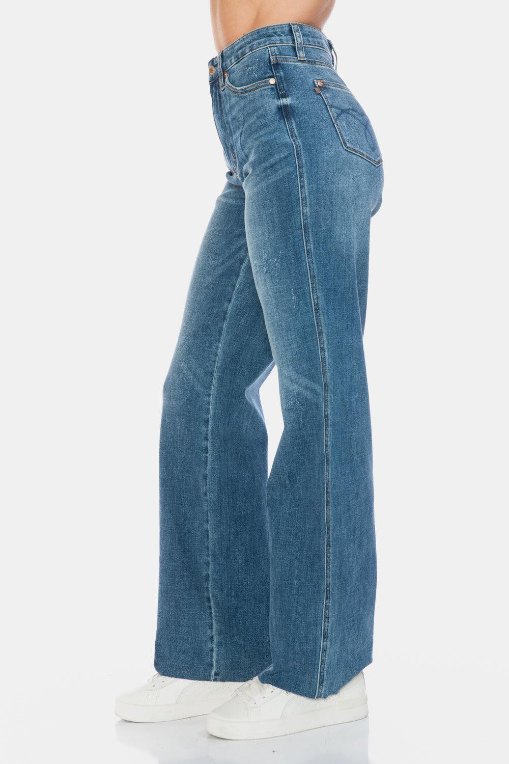 Blue Full Size Tummy Control Cut Raw Hem Straight Jeans – Chic Style Meets All-Day Comfort - Znvia