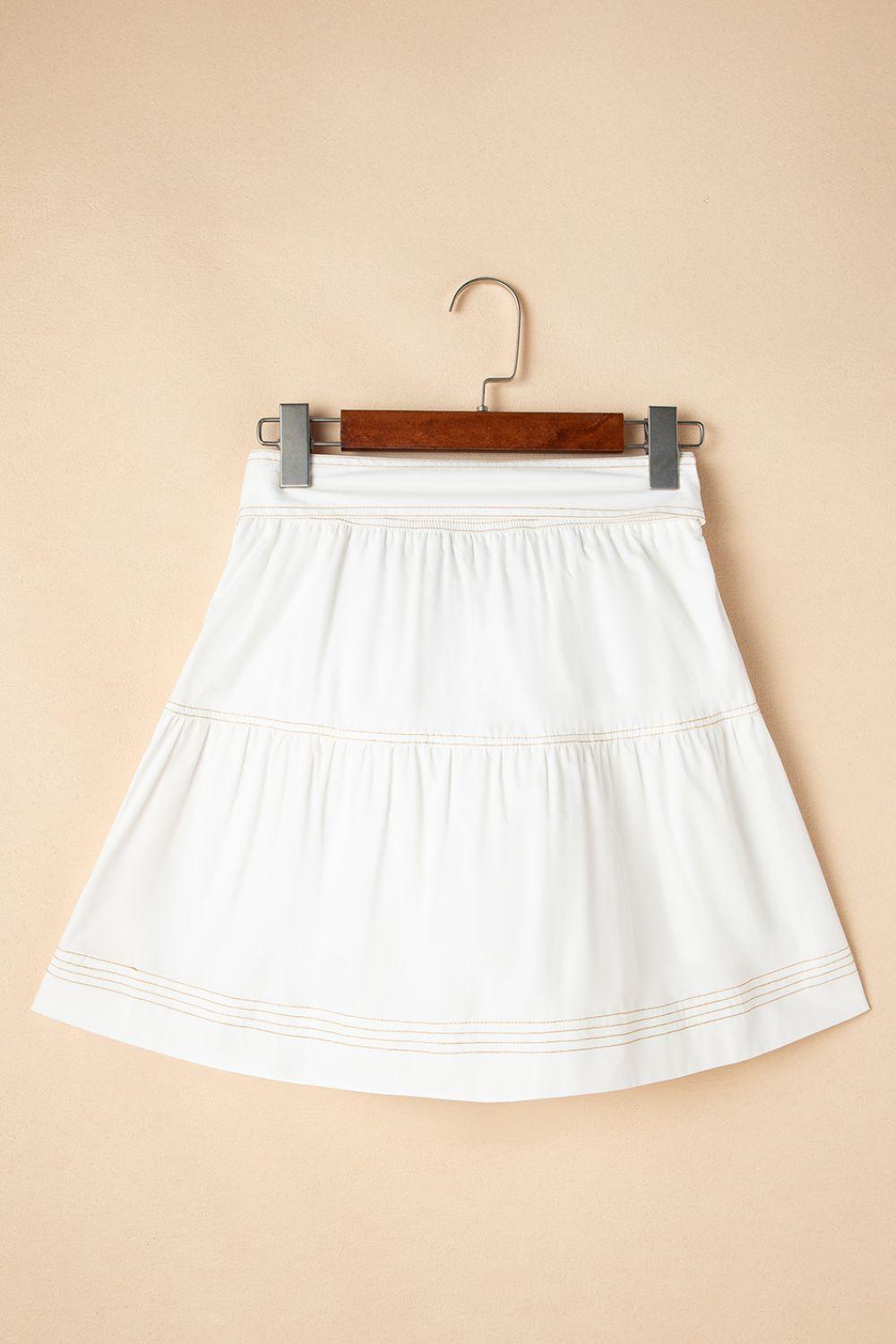 Contrast Stitching Trim Knotted High Waist A-Line Mini Skirt - Znvia