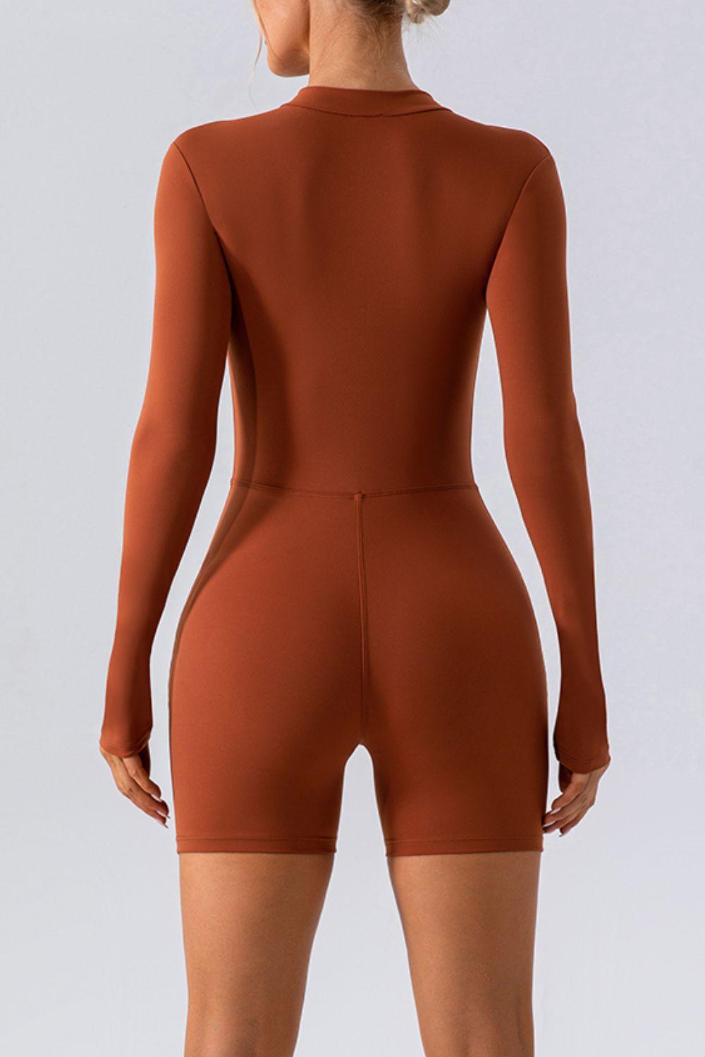Half Zip Long Sleeve Active Romper - Znvia