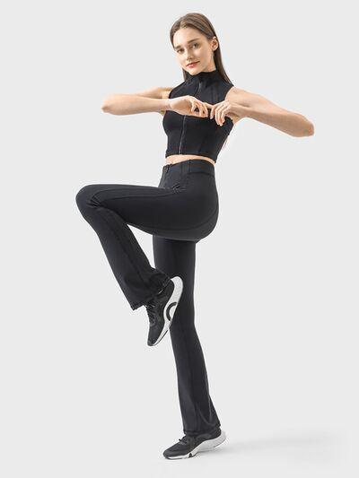 Zipper Detail High Waist Active Pants - Znvia