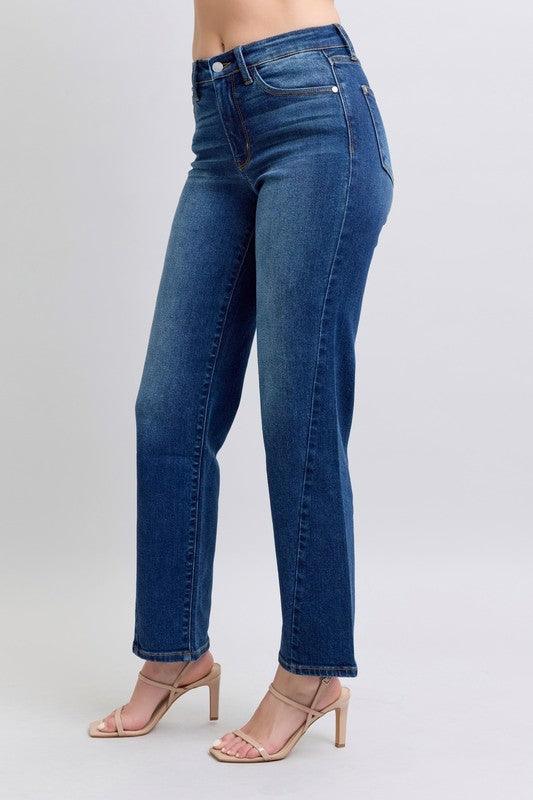 Full Size Side Seam Detail Straight Jeans with Pockets - Znvia