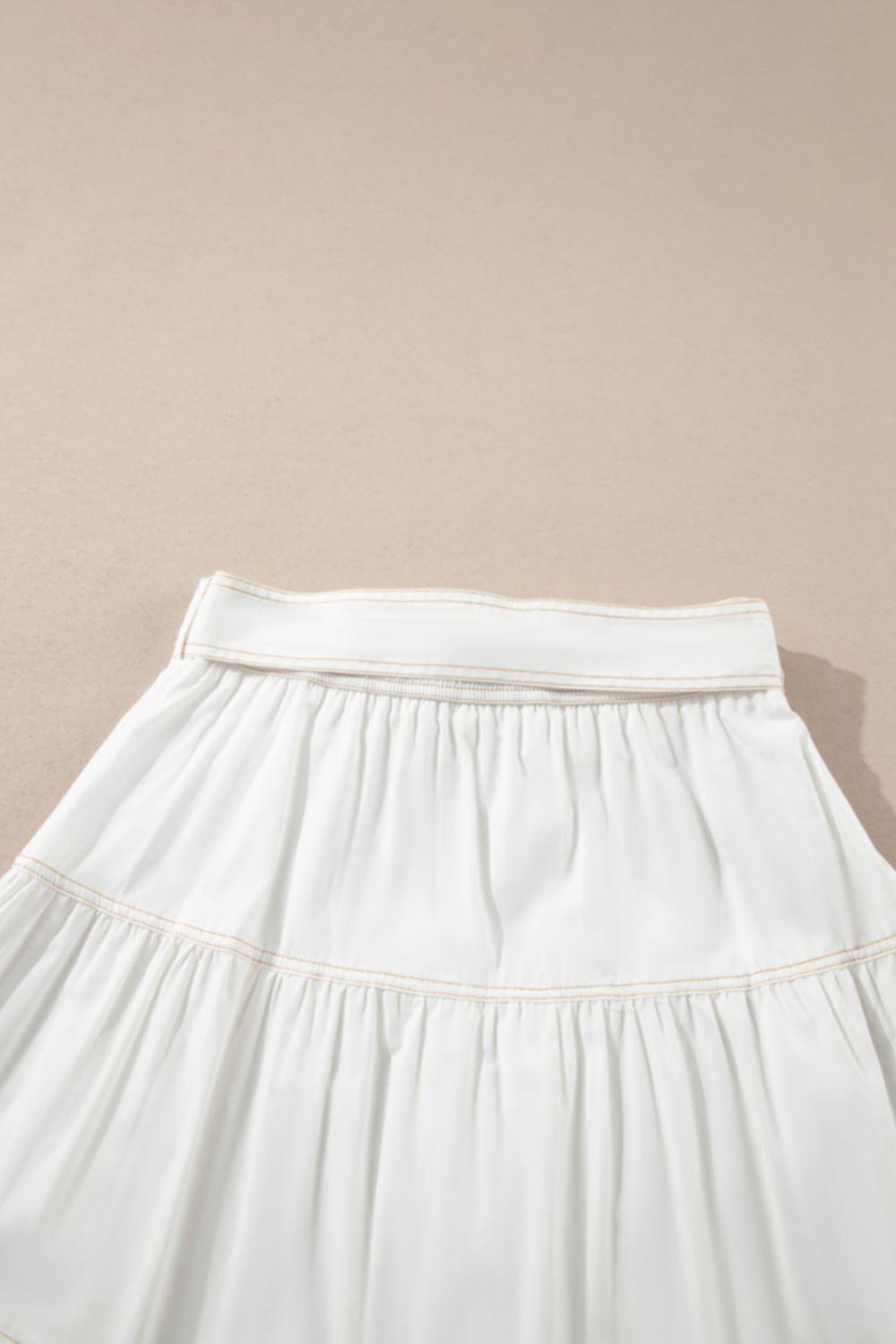 Contrast Stitching Trim Knotted High Waist A-Line Mini Skirt - Znvia
