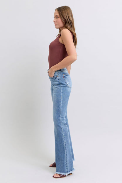 Full Size Raw Hem High Rise Bootcut Jeans – Trendy, Flattering, and Uniquely Chic - Znvia