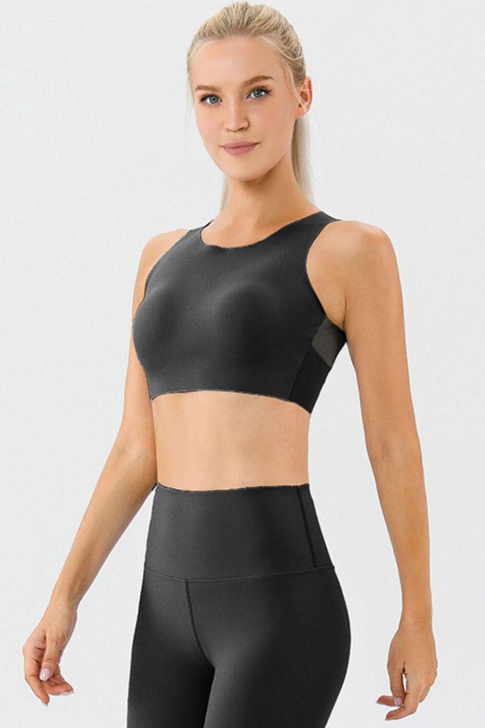 Round Neck Wide Strap Active Bra - Znvia