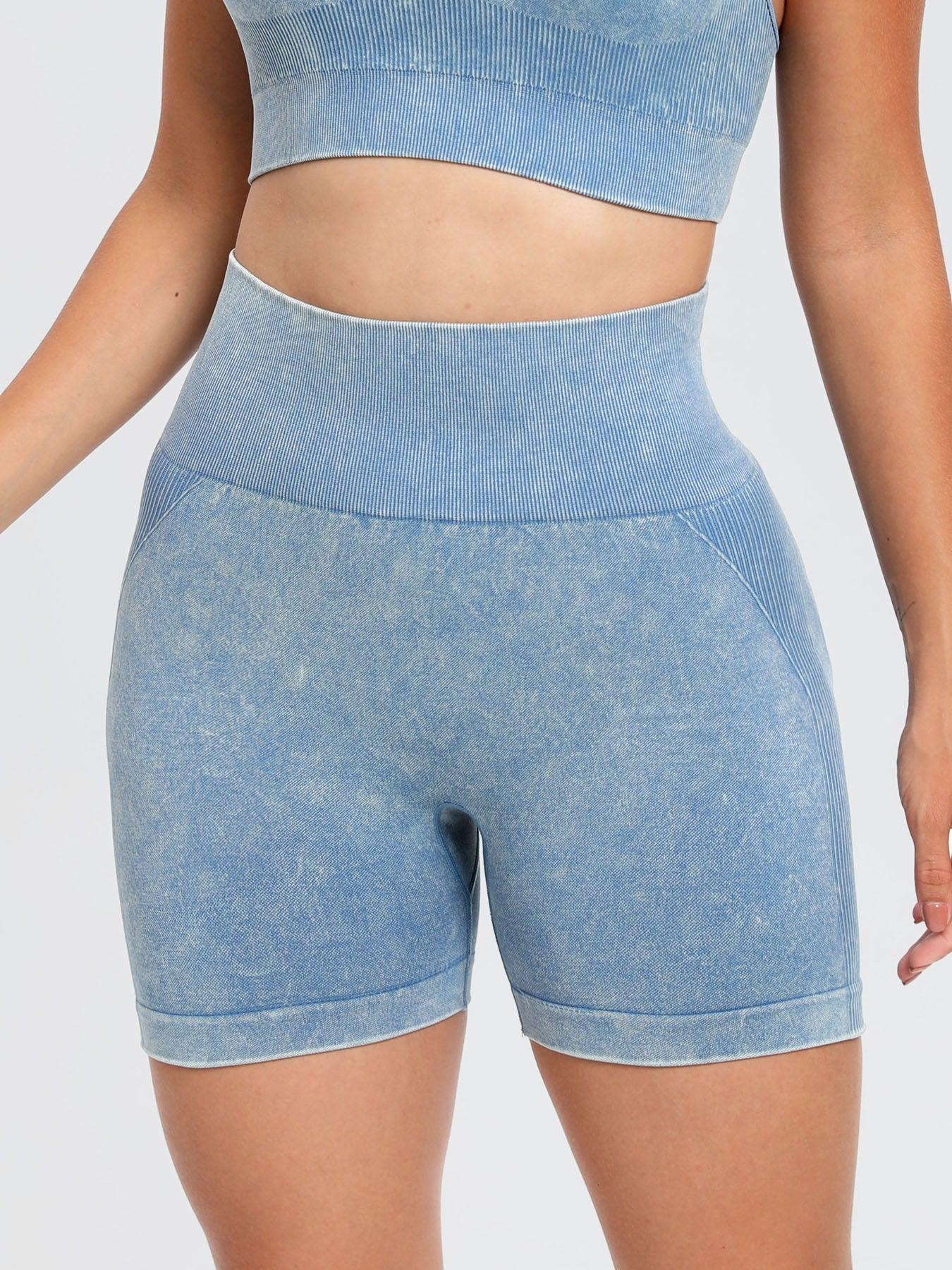 Washed High Waist Active Shorts - Znvia