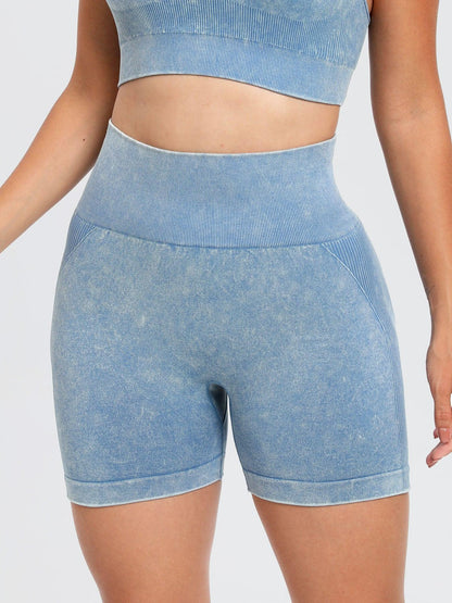 Washed High Waist Active Shorts - Znvia