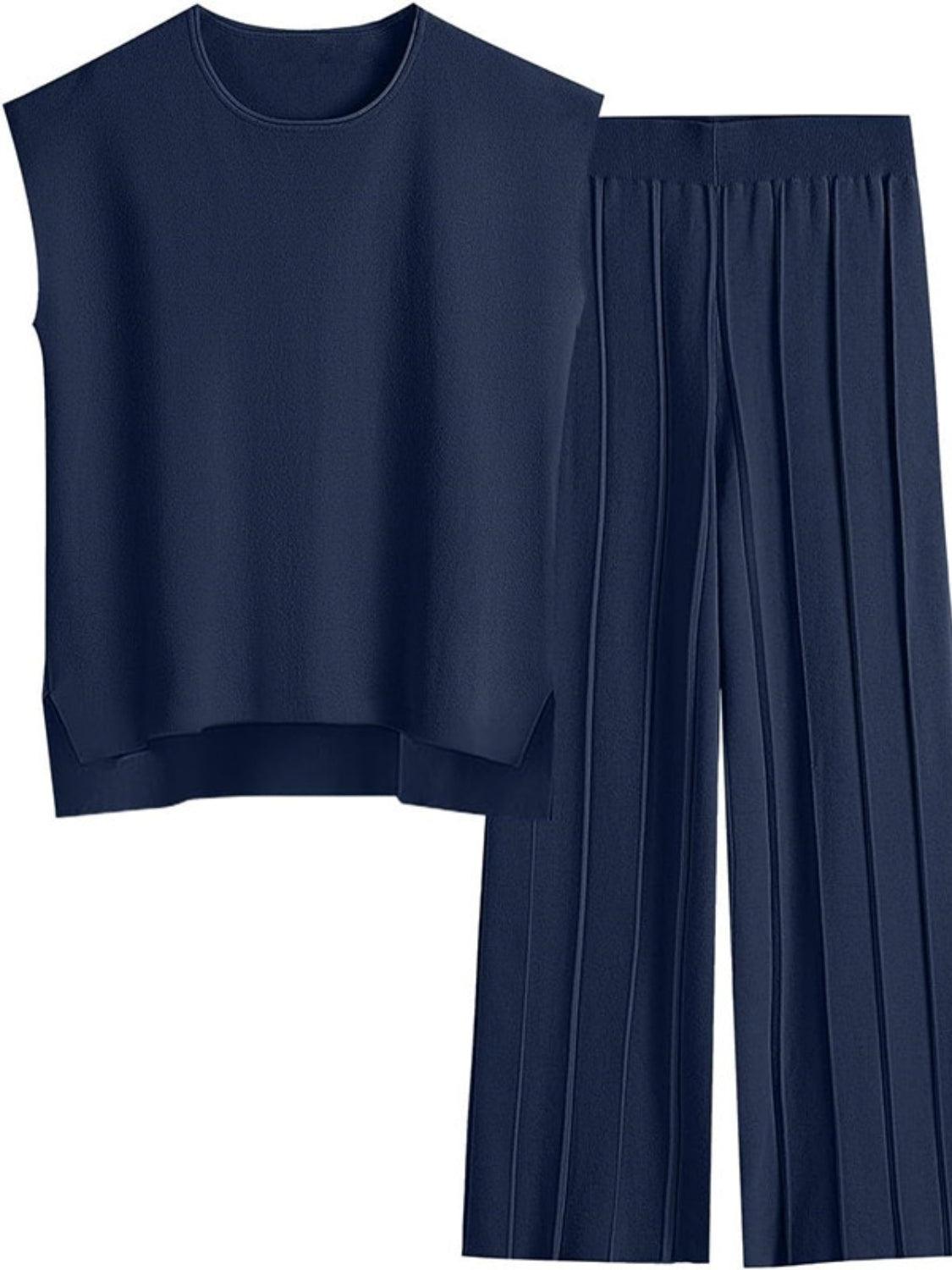 Round Neck Cap Sleeve Top and Pants Knit Set – Effortless Style Meets Supreme Comfort - Znvia