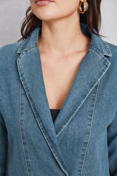 Pocketed Button Up Denim Jacket - Znvia