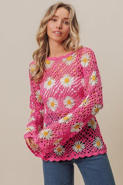 Floral Crochet Net Lace Cover Up - Znvia