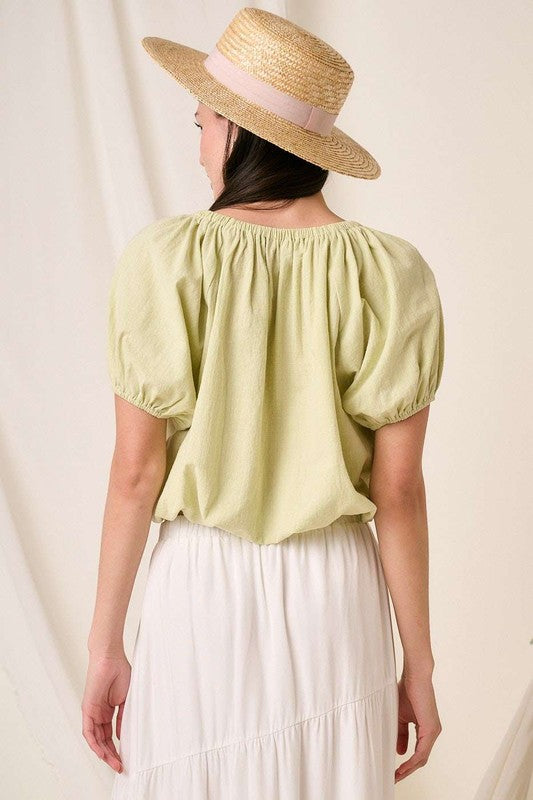 Linen Two-Way Short Sleeve Crop Blouse - Znvia