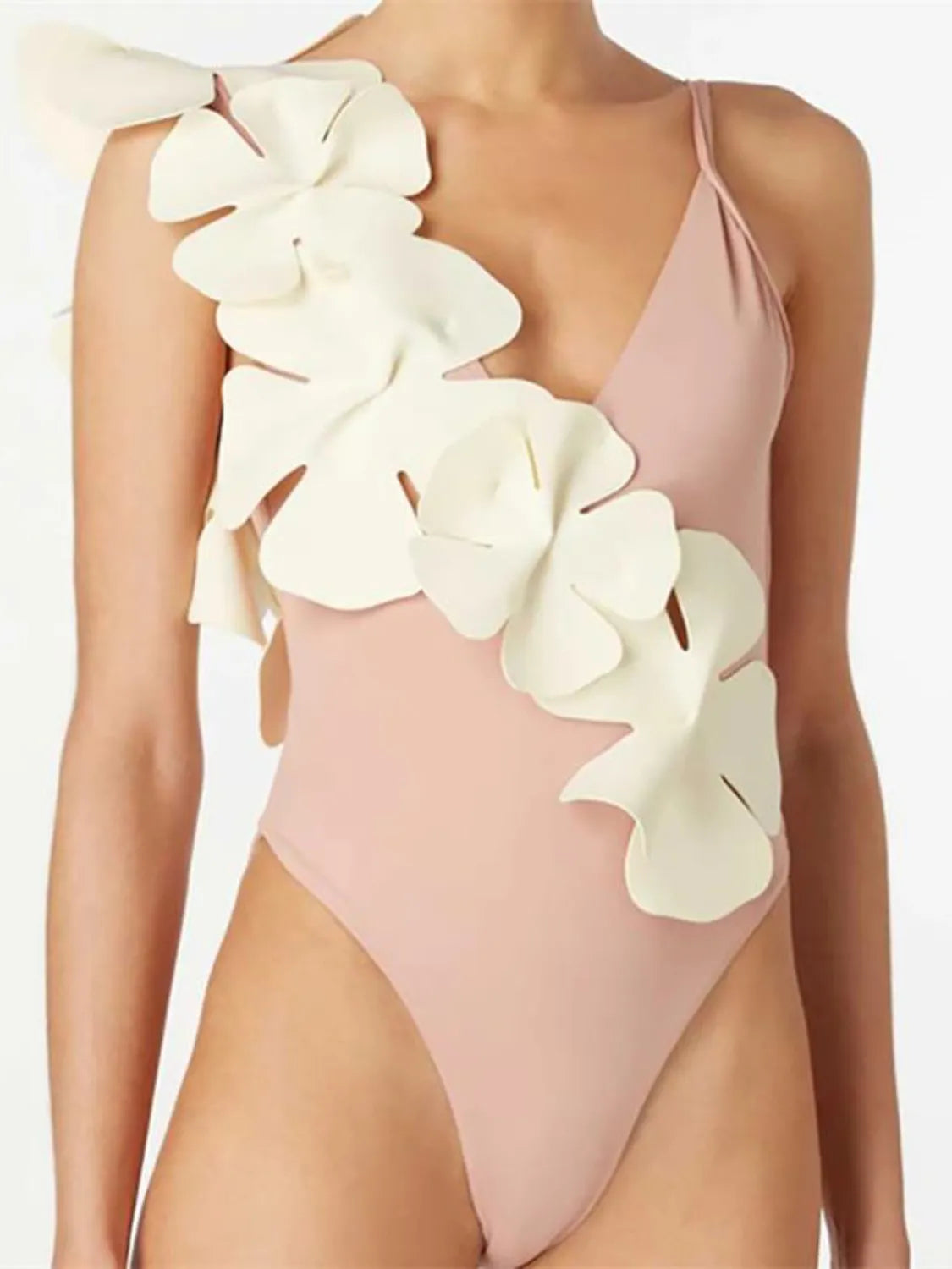 Contrast Flower Spaghetti Strap One-Piece Swimwear for Women - Znvia