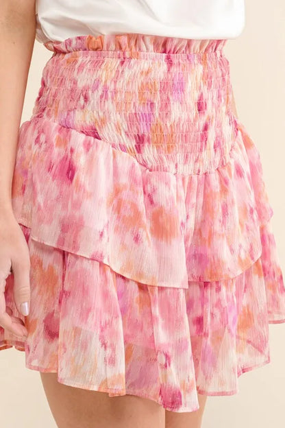Sparkling Tiered Skort with Smocked Waist Design - Znvia