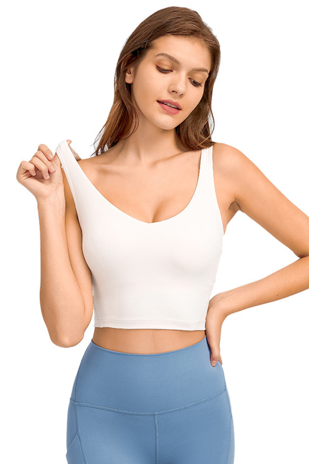 Deep V-Neck Crop Sports Bra – Sleek, Supportive & Stylish - Znvia