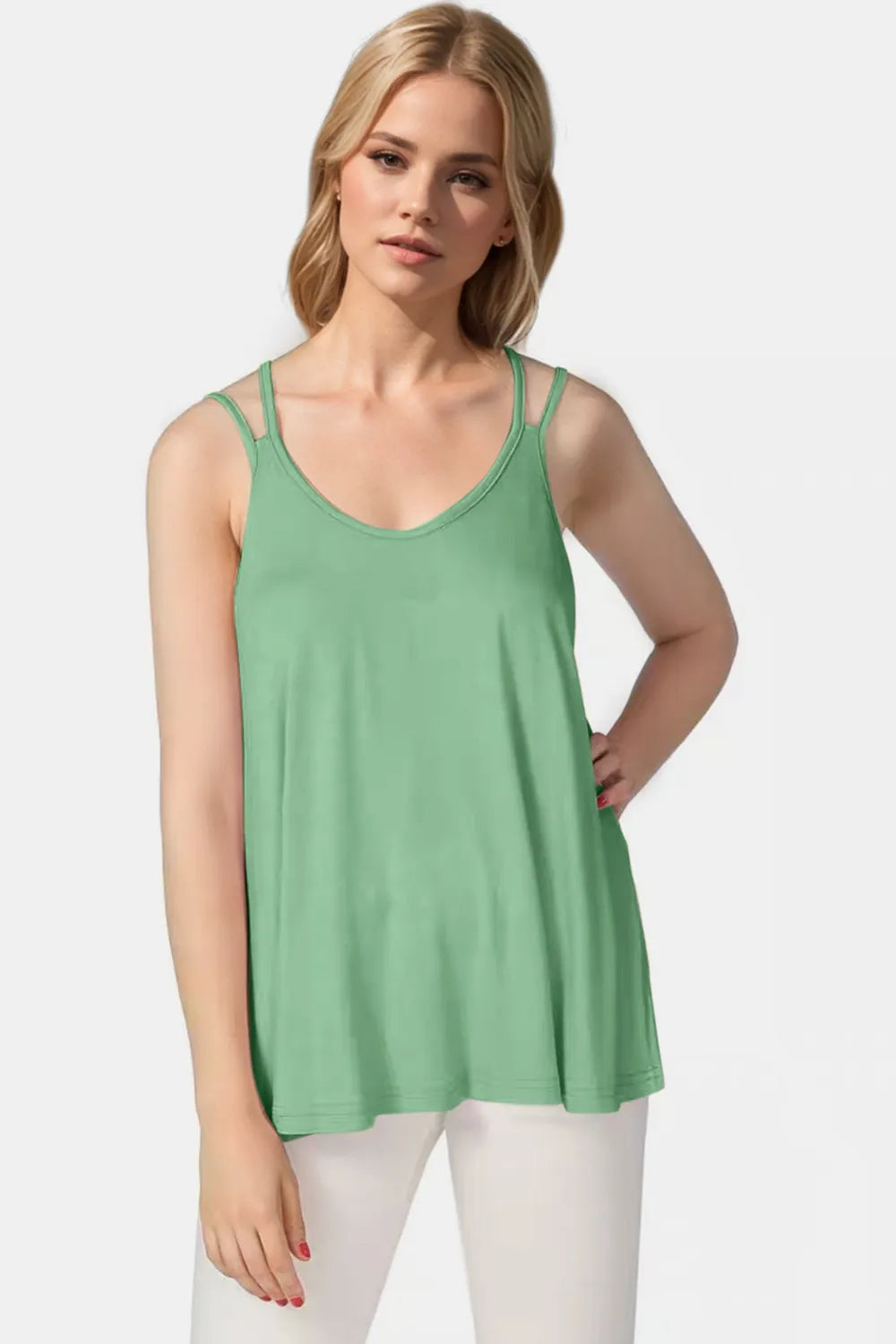 Bamboo Scoop Neck Double Spaghetti Straps Cami - Znvia