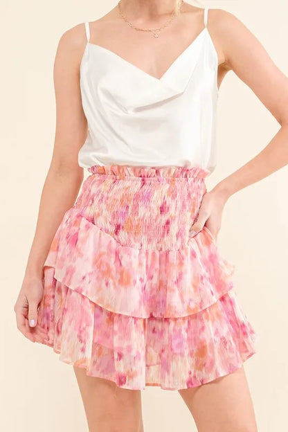 Sparkling Tiered Skort with Smocked Waist Design - Znvia