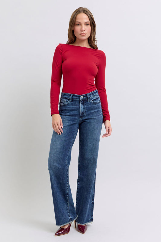 Blue Full Size Raw Hem Mid Rise Jeans - Znvia