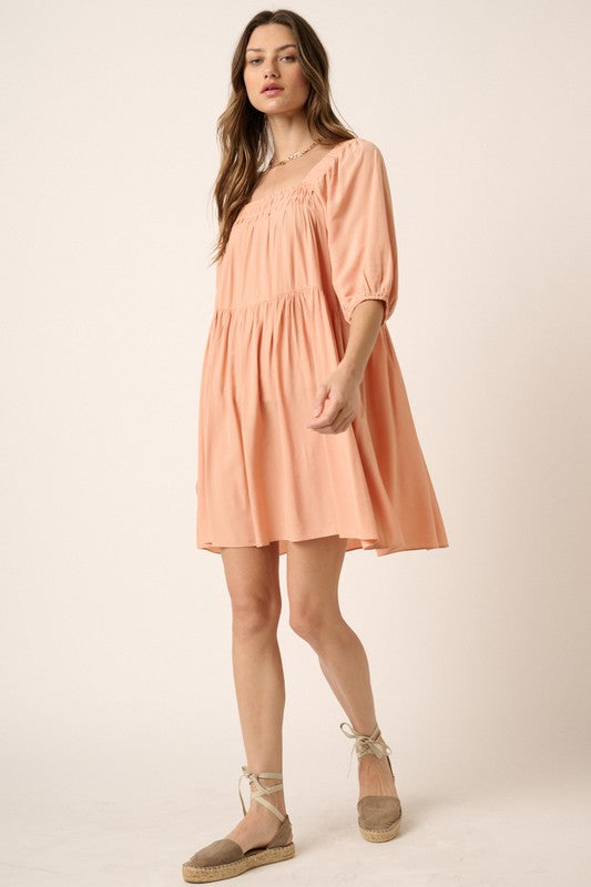 Pintuck Detail Tie Back Mini Dress - Znvia