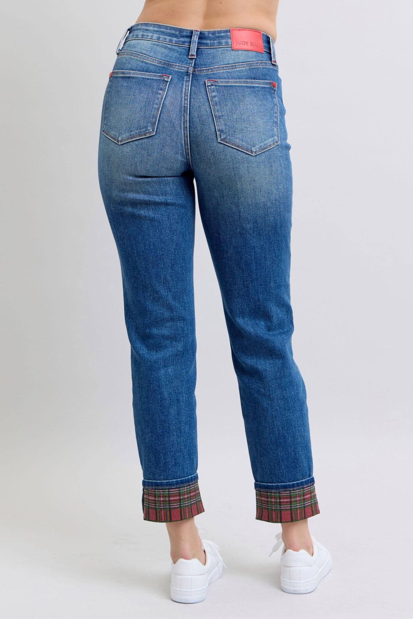 Full Size Plaid Print Cuff Straight Leg Jeans with Pockets – Where Classic Meets Contemporary - Znvia
