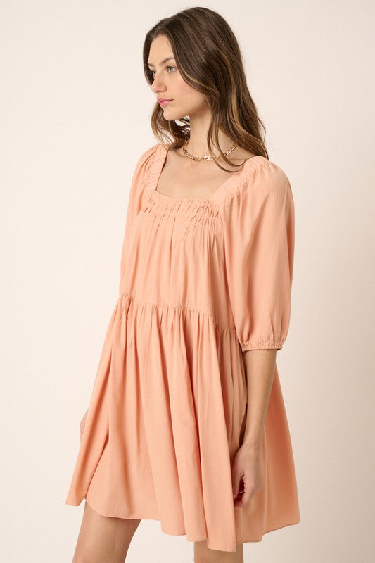 Pintuck Detail Tie Back Mini Dress - Znvia