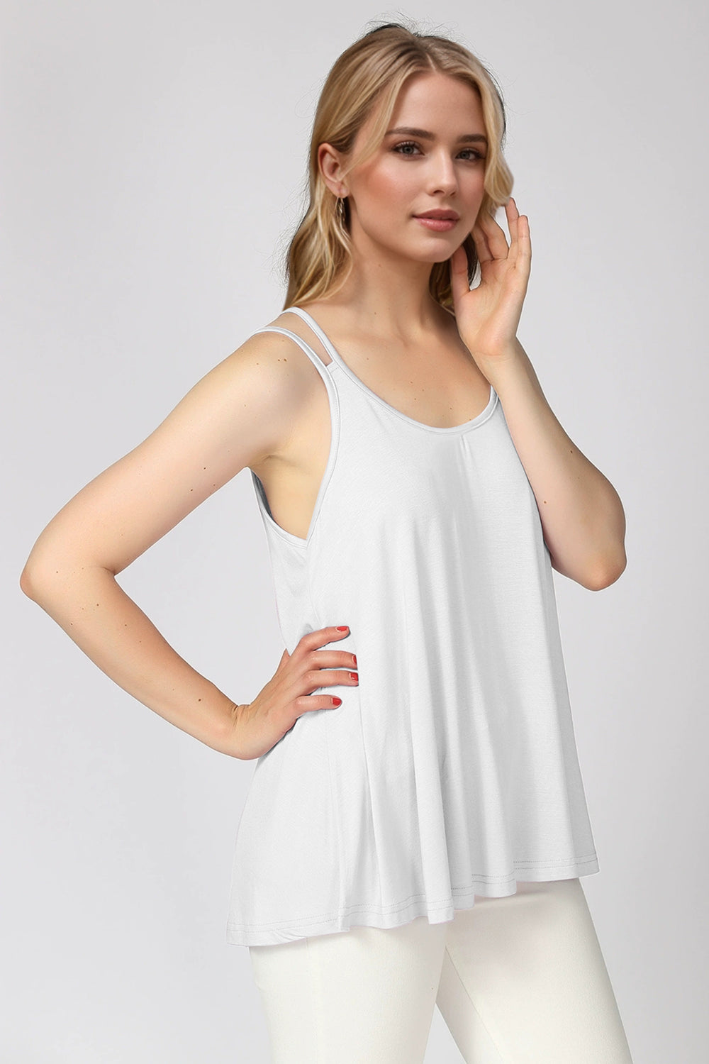 Bamboo Scoop Neck Double Spaghetti Straps Cami - Znvia