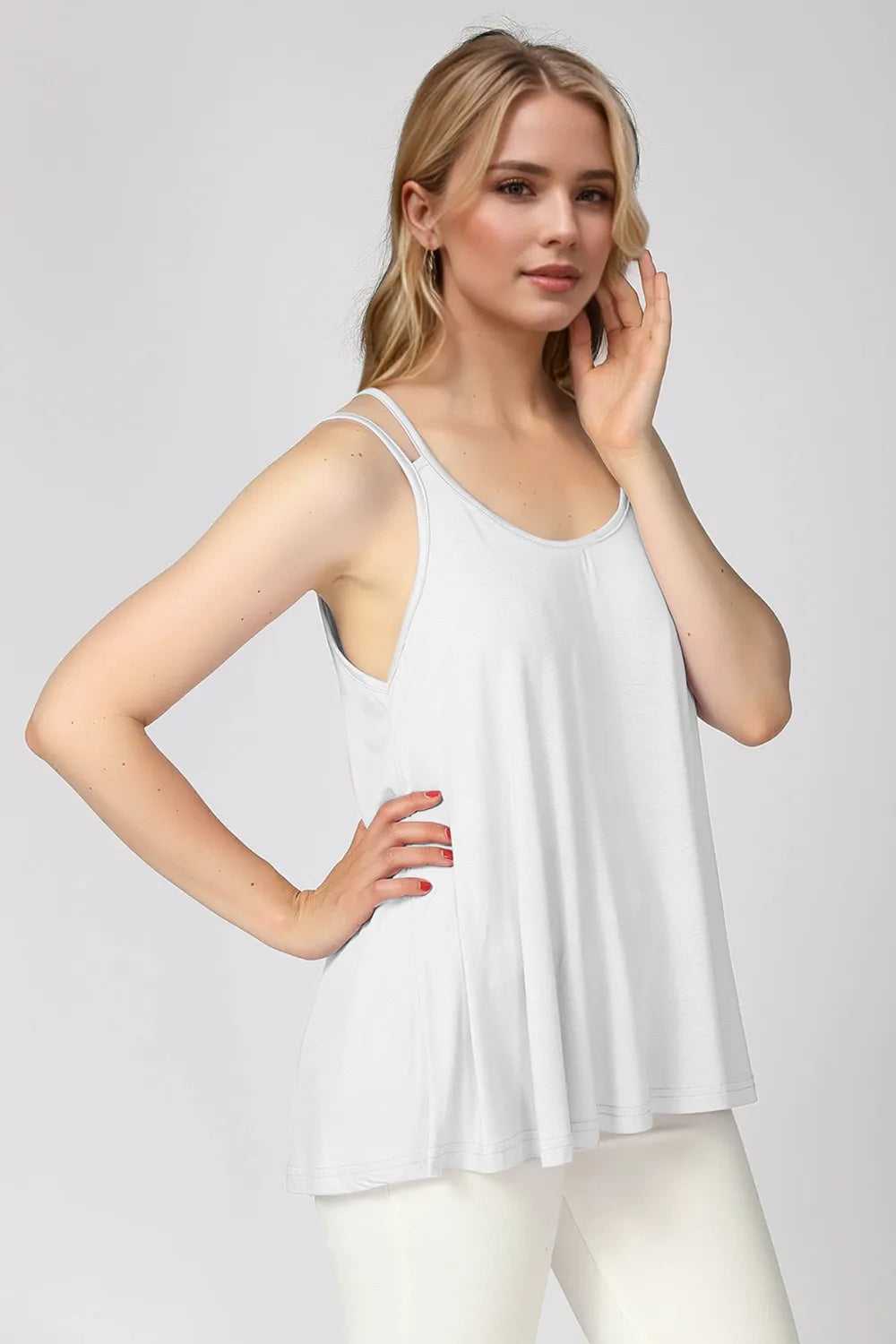 Bamboo Scoop Neck Double Spaghetti Straps Cami - Znvia